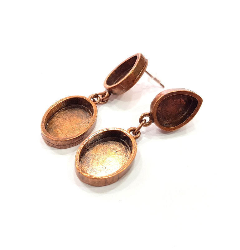 Earring Blank Base Settings Copper Resin Blank Cabochon Base inlay Mountings Antique Copper Plated Brass (18x13+14x10mm blank) 1 Set  G14987