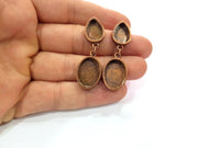 Earring Blank Base Settings Copper Resin Blank Cabochon Base inlay Mountings Antique Copper Plated Brass (18x13+14x10mm blank) 1 Set  G14987