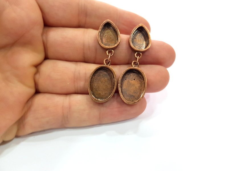Earring Blank Base Settings Copper Resin Blank Cabochon Base inlay Mountings Antique Copper Plated Brass (18x13+14x10mm blank) 1 Set  G14987