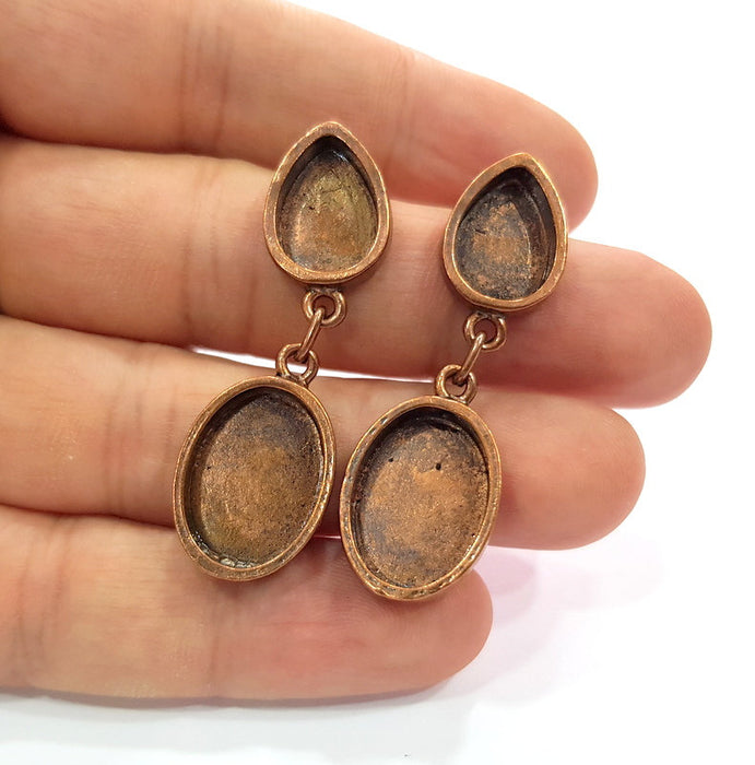 Earring Blank Base Settings Copper Resin Blank Cabochon Base inlay Mountings Antique Copper Plated Brass (18x13+14x10mm blank) 1 Set  G14987