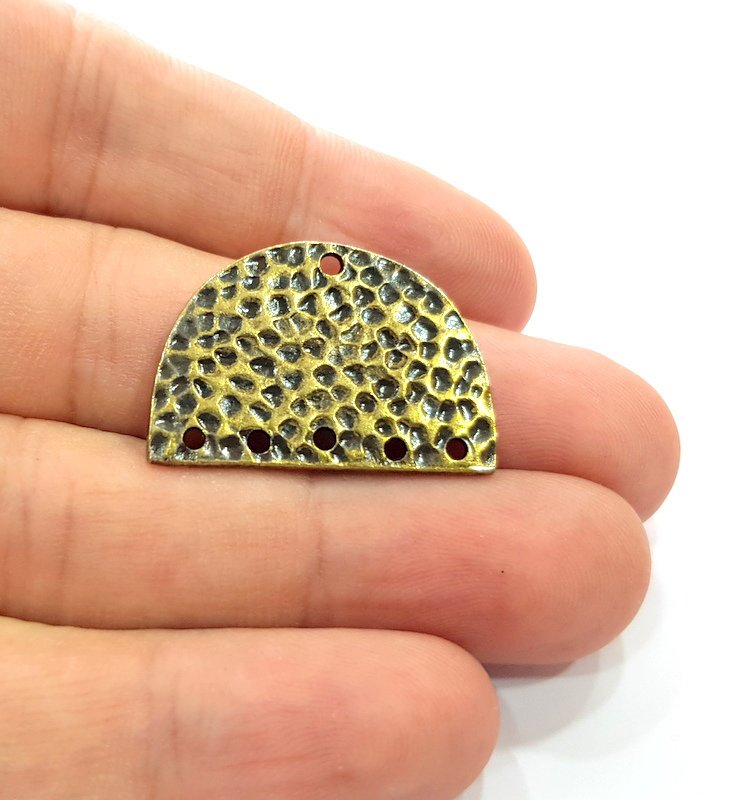 2 Hammered Semi Circle Connector Charm Half Moon Charm Antique Bronze Charm Antique Bronze Plated Metal  (30x20mm) G14989