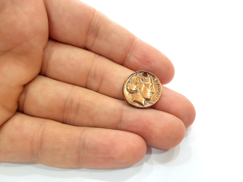 5 Copper Coin Charm Antique Copper Charm Antique Copper Plated Metal  (18mm) G14990