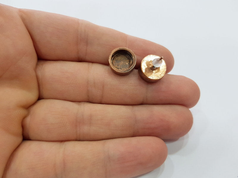 Earring Blank Base Settings Copper Resin Blank Cabochon Base inlay Blank Mountings Antique Copper Plated Brass (10mm blank) 1 Pair  G14993