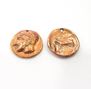 2 Copper Coin Charm Antique Copper Charm Antique Copper Plated Metal  (25mm) G15000