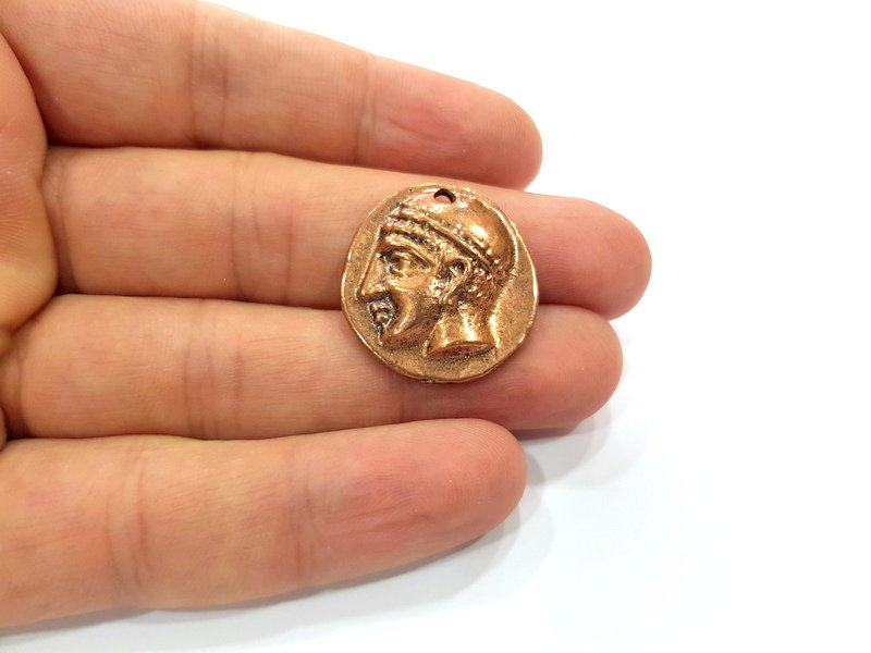 2 Copper Coin Charm Antique Copper Charm Antique Copper Plated Metal  (25mm) G15000