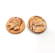 2 Copper Coin Charm Antique Copper Charm Antique Copper Plated Metal  (25mm) G15000