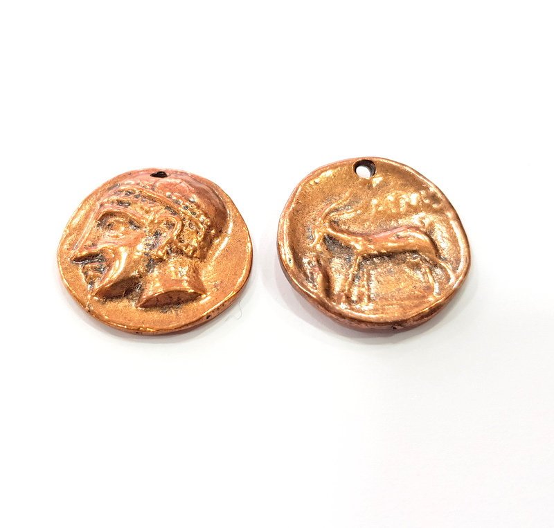 2 Copper Coin Charm Antique Copper Charm Antique Copper Plated Metal  (25mm) G15000