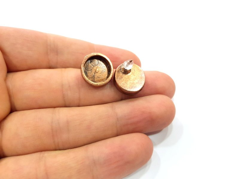 Earring Blank Base Settings Copper Resin Blank Cabochon Base inlay Blank Mountings Antique Copper Plated Brass (12mm blank) 1 Set  G15003