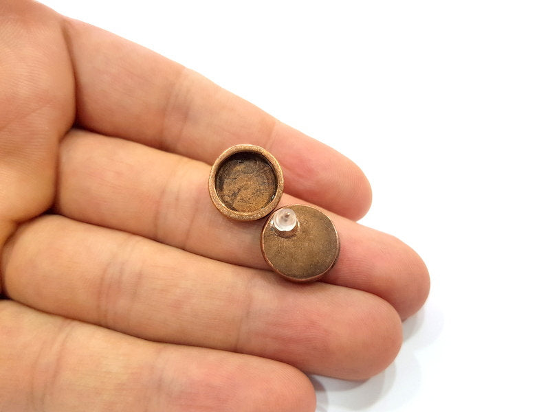Earring Blank Base Settings Copper Resin Blank Cabochon Base inlay Blank Mountings Antique Copper Plated Brass (12mm blank) 1 Set  G15003