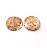 2 Copper Coin Charm Antique Copper Charm Antique Copper Plated Metal  (24mm) G15007