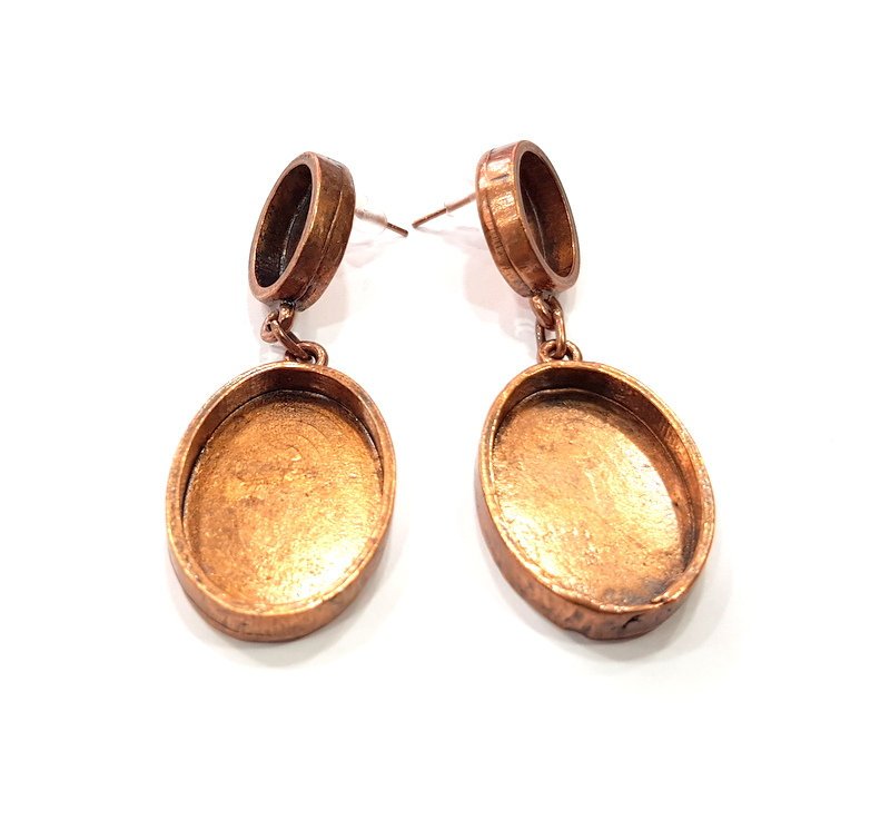 Earring Blank Base Settings Copper Resin Blank Cabochon Base inlay Mountings Antique Copper Plated Brass (25x18+14x10mm blank) 1 Set  G15008