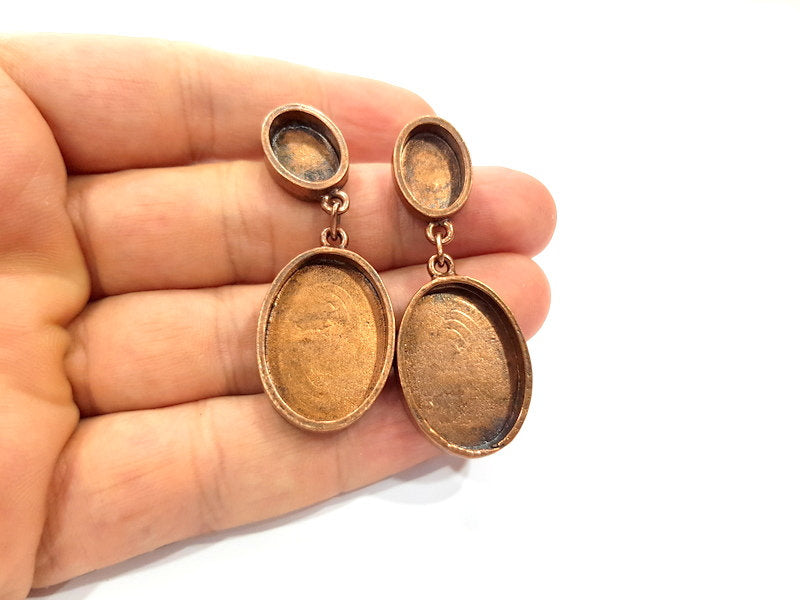 Earring Blank Base Settings Copper Resin Blank Cabochon Base inlay Mountings Antique Copper Plated Brass (25x18+14x10mm blank) 1 Set  G15008