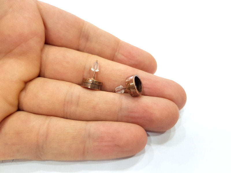 Earring Blank Base Settings Copper Resin Blank Cabochon Base inlay Blank Mountings Antique Copper Plated Brass (8mm blank) 1 Set  G15016