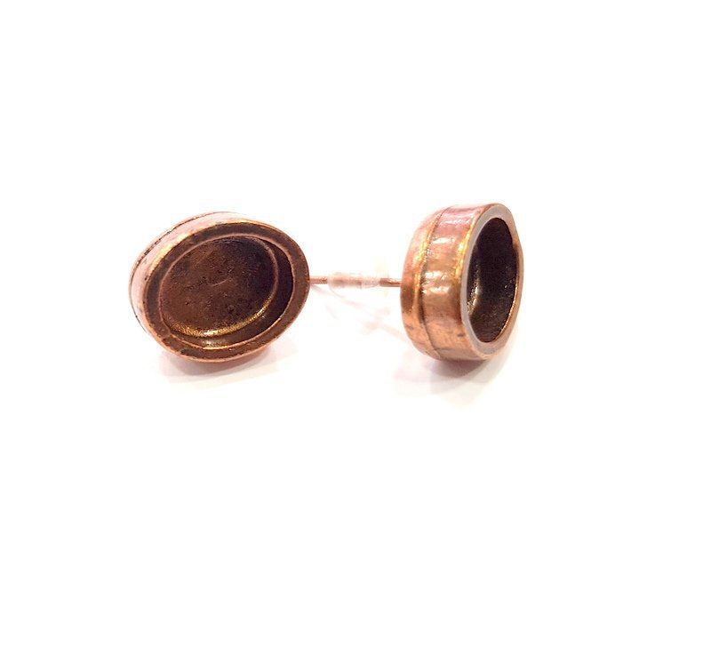 Earring Blank Base Settings Copper Resin Blank Cabochon Base inlay Blank Mountings Antique Copper Plated Brass (10x8mm blank) 1 Set  G15029