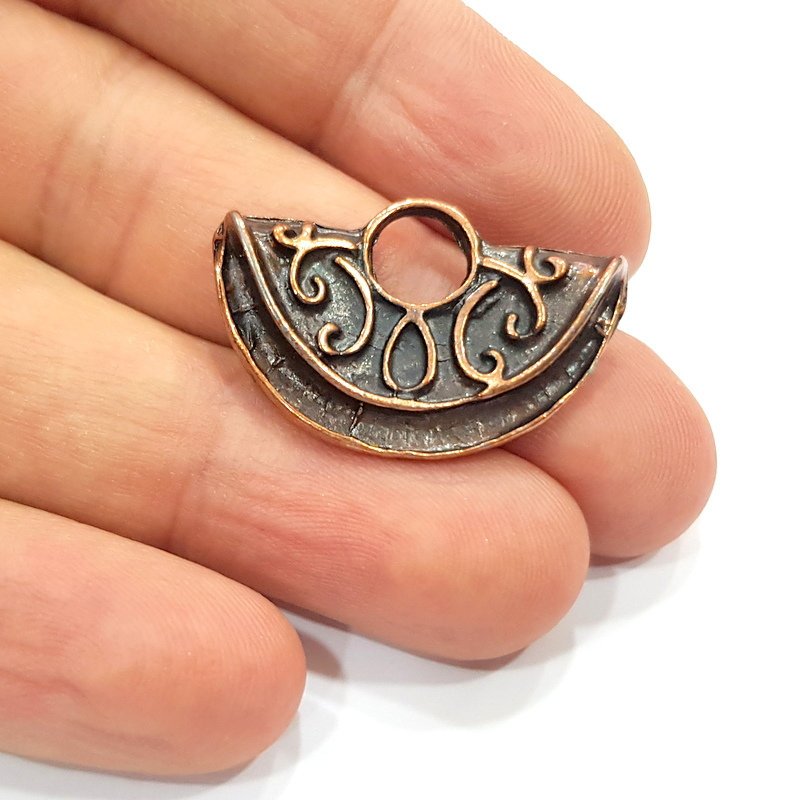 2 Folded Circle Charm Antique Copper Charm Antique Copper Plated Metal (31x20mm) G15708