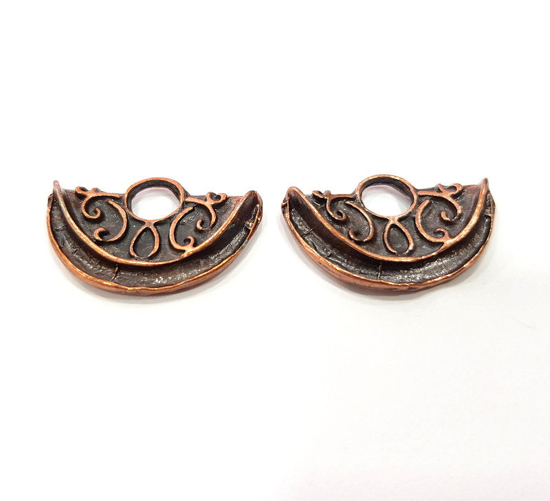 2 Folded Circle Charm Antique Copper Charm Antique Copper Plated Metal (31x20mm) G15708