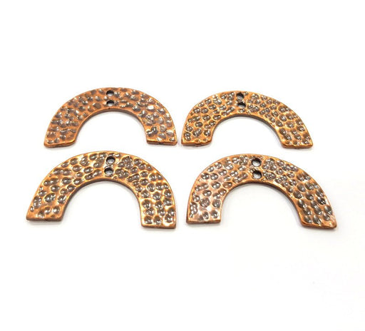 4 Semi Circle Hammered Connector Charm Antique Copper Plated Metal (30x16mm) G15728
