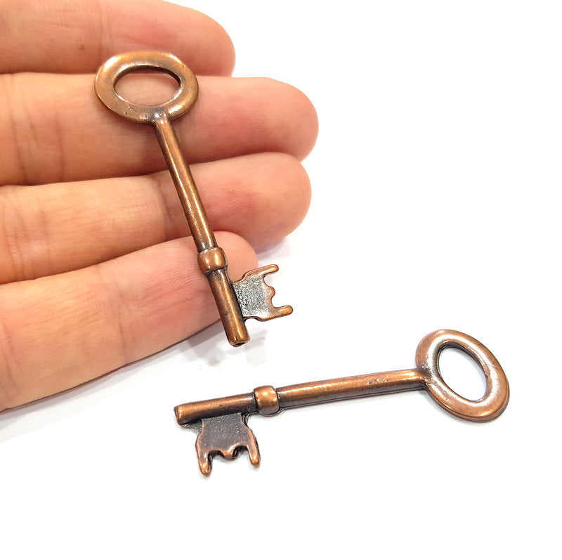 2 Key Charm Antique Copper Charm Antique Copper Plated Metal (56x18mm) G15729