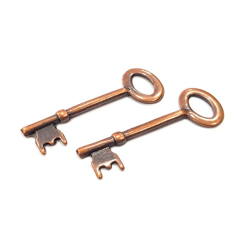 2 Key Charm Antique Copper Charm Antique Copper Plated Metal (56x18mm) G15729