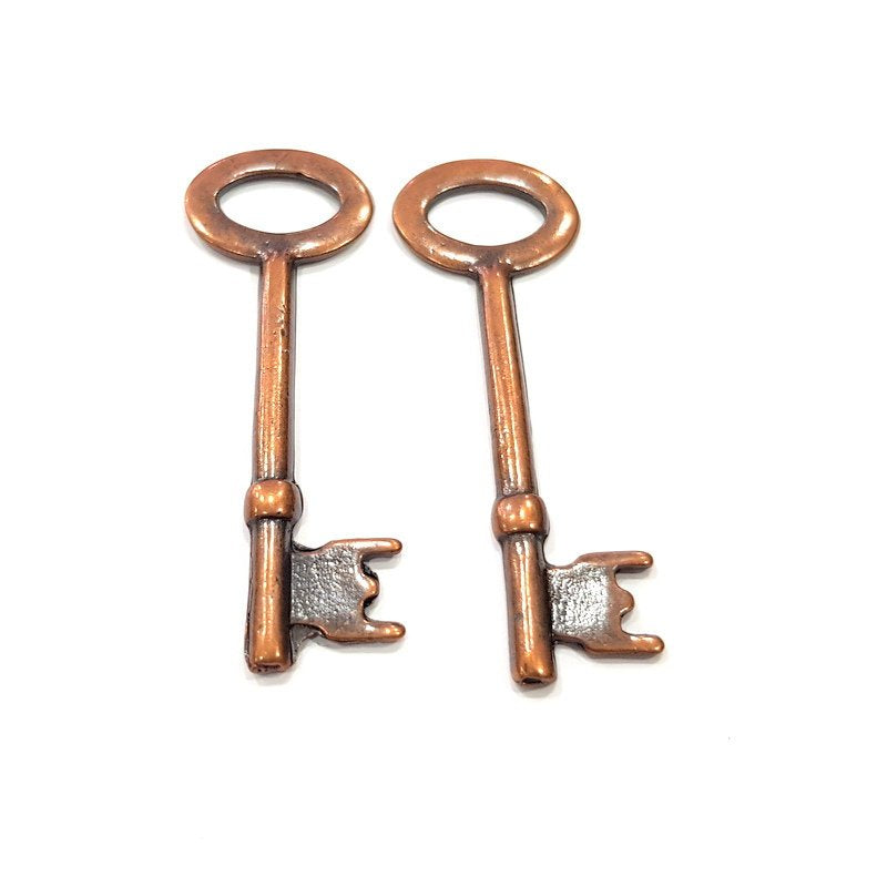2 Key Charm Antique Copper Charm Antique Copper Plated Metal (56x18mm) G15729