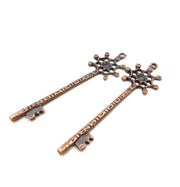 2 Key Charm Antique Copper Charm Antique Copper Plated Metal (70x20mm) G15730