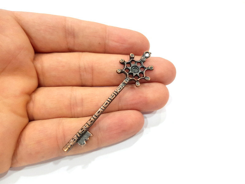 2 Key Charm Antique Copper Charm Antique Copper Plated Metal (70x20mm) G15730