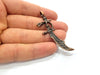 2 Sword Charm Antique Copper Charm Antique Copper Plated Metal (64x21mm) G15731