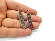 4 Feather Charm Antique Copper Charm Antique Copper Plated Metal (44x10mm) G15741