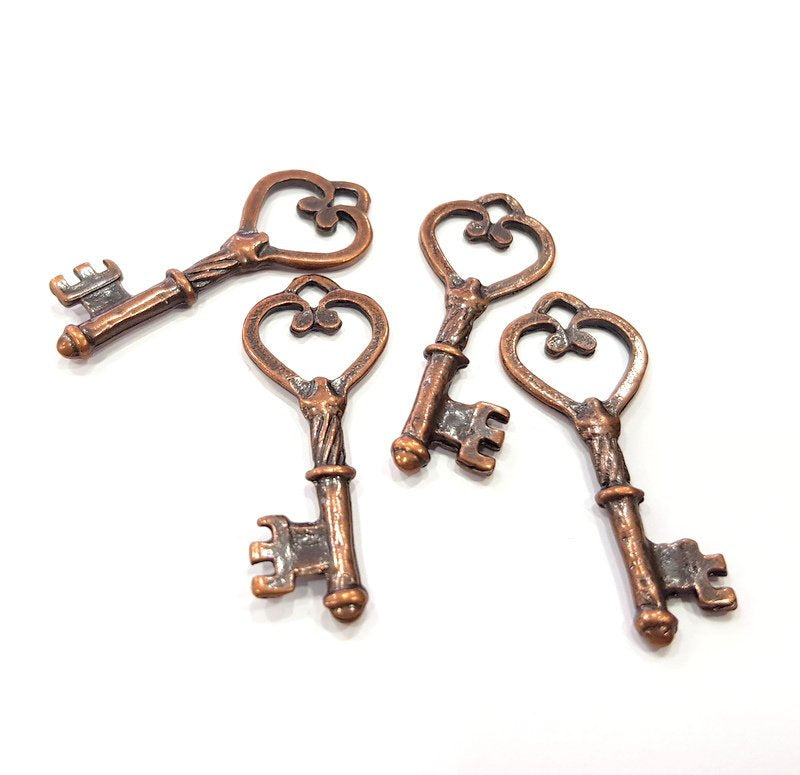 4 Key Charm Antique Copper Charm Antique Copper Plated Metal (41x16mm) G15742