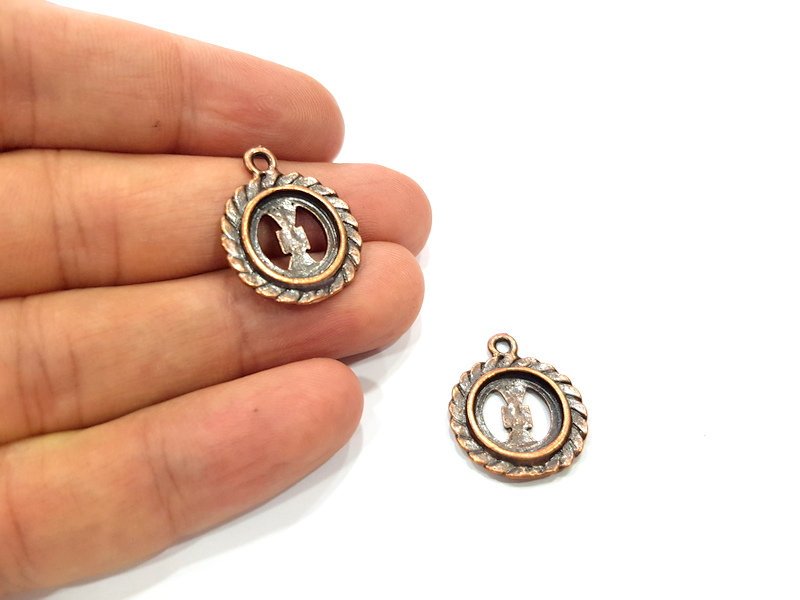 4 Antique Copper Charm Antique Copper Plated Metal (12mm blank) G15745
