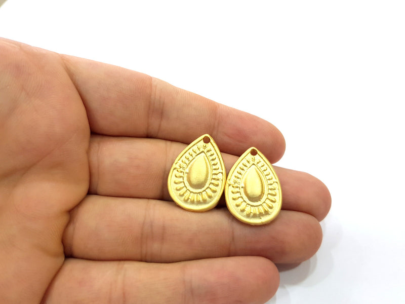 2 Drop Charms Gold Charm Gold Plated Charms  (25x18 mm)  G15091