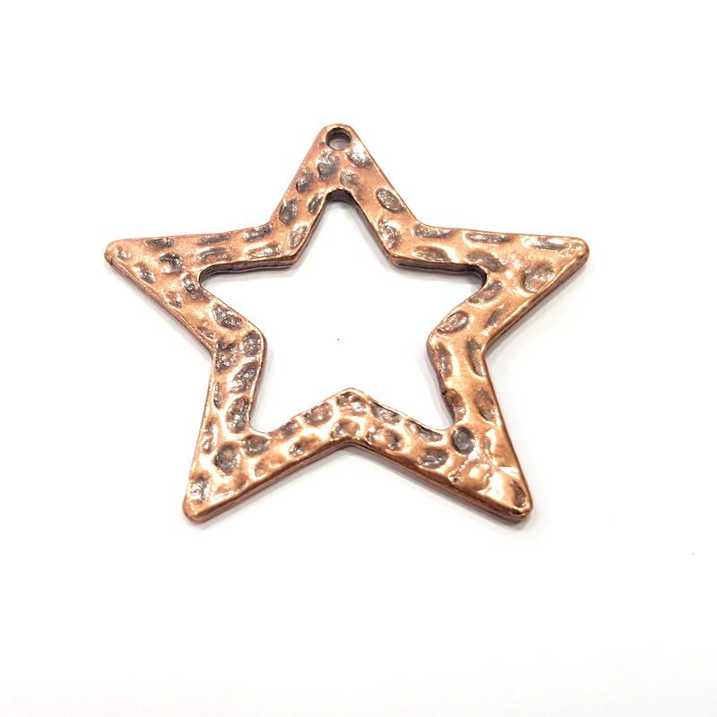 2 Hammered Star Charm Antique Copper Charm Antique Copper Plated Metal (41mm) G15761