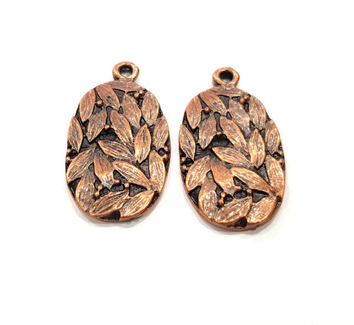 2 Leaf Charm Antique Copper Charm Antique Copper Plated Metal (32x17mm) G15773