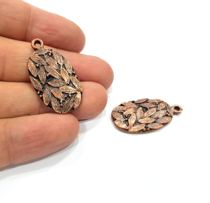 2 Leaf Charm Antique Copper Charm Antique Copper Plated Metal (32x17mm) G15773