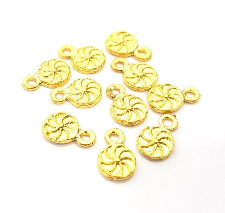 10 Spiral Charm Gold Charms Gold Plated Metal (9mm)  G15785