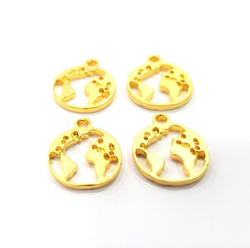4 Earth Charms Gold Plated Metal (14mm)  G15786