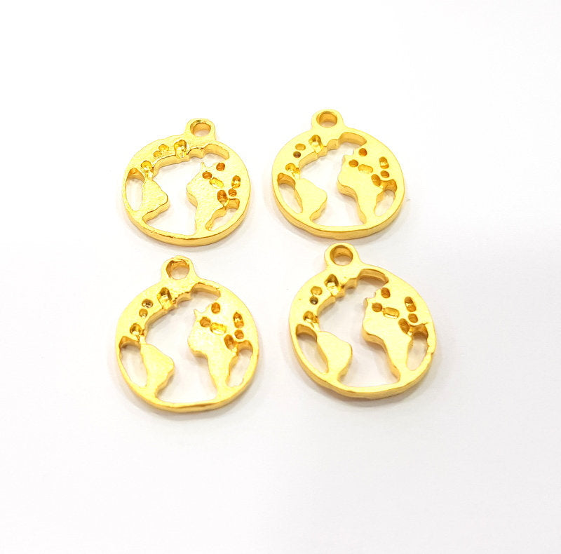 4 Earth Charms Gold Plated Metal (14mm)  G15786