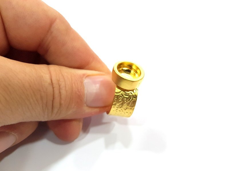 Gold Ring Blank Setting Cabochon Base inlay Ring Backs Mounting Adjustable Ring Base Bezel (10mm blank ) Gold Plated Metal G15788