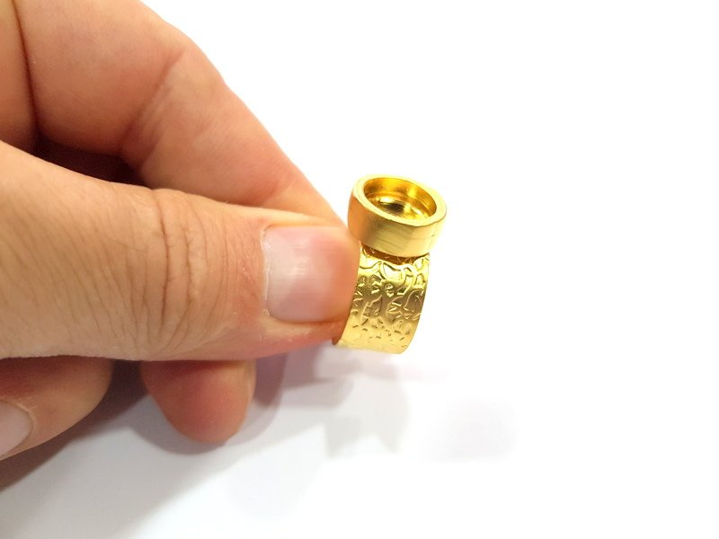Gold Ring Blank Setting Cabochon Base inlay Ring Backs Mounting Adjustable Ring Base Bezel (10mm blank ) Gold Plated Metal G15788