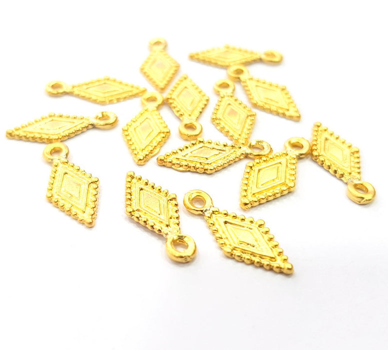 10 Diamond Charm Gold Charms Gold Plated Metal (19x8mm)  G15792