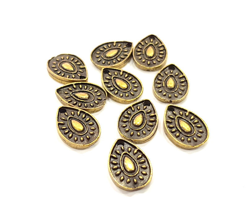 8 Drop Charm Antique Bronze Charm Antique Bronze Plated Metal  (15x10mm) G15796