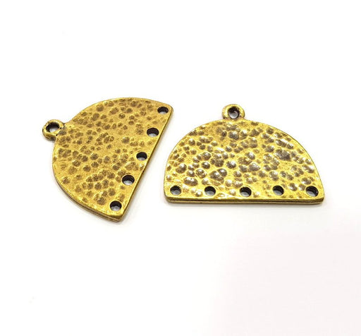 2 Hammered Semi Circle  Connector Antique Bronze Charm Antique Bronze Plated Metal  (30x24mm) G15797