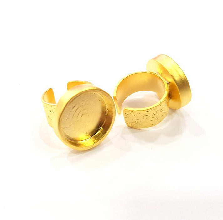 Gold Ring Base Blank Setting Cabochon Base inlay Ring Backs Mounting Adjustable Ring Base Bezel (18mm blank ) Gold Plated Metal G15798