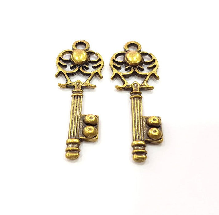 2 Key Charm Antique Bronze Charm Antique Bronze Plated Metal  (46x16mm) G15800