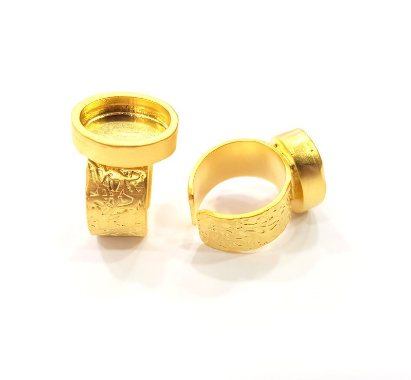 Gold Ring Base Blank Setting Cabochon Base inlay Ring Backs Mounting Adjustable Ring Base Bezel (14x10mm blank ) Gold Plated Metal G15806
