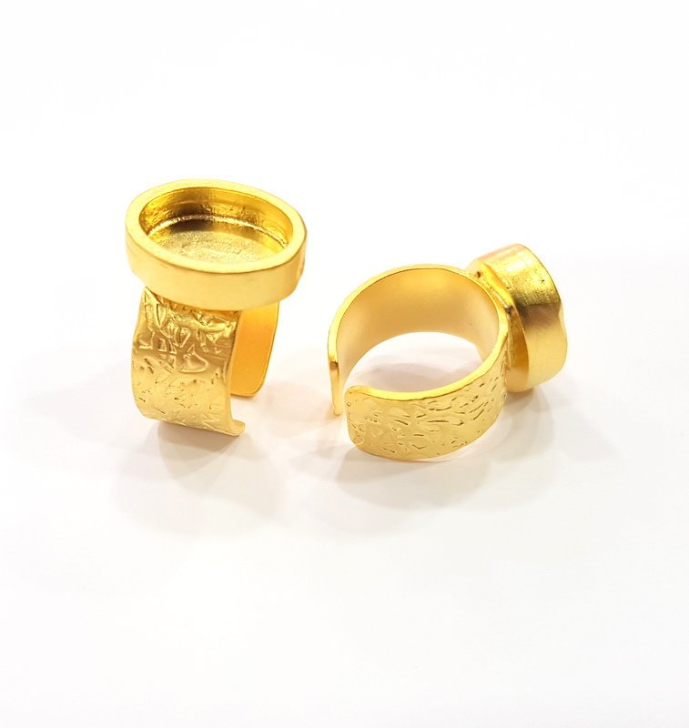 Gold Ring Base Blank Setting Cabochon Base inlay Ring Backs Mounting Adjustable Ring Base Bezel (14x10mm blank ) Gold Plated Metal G15806