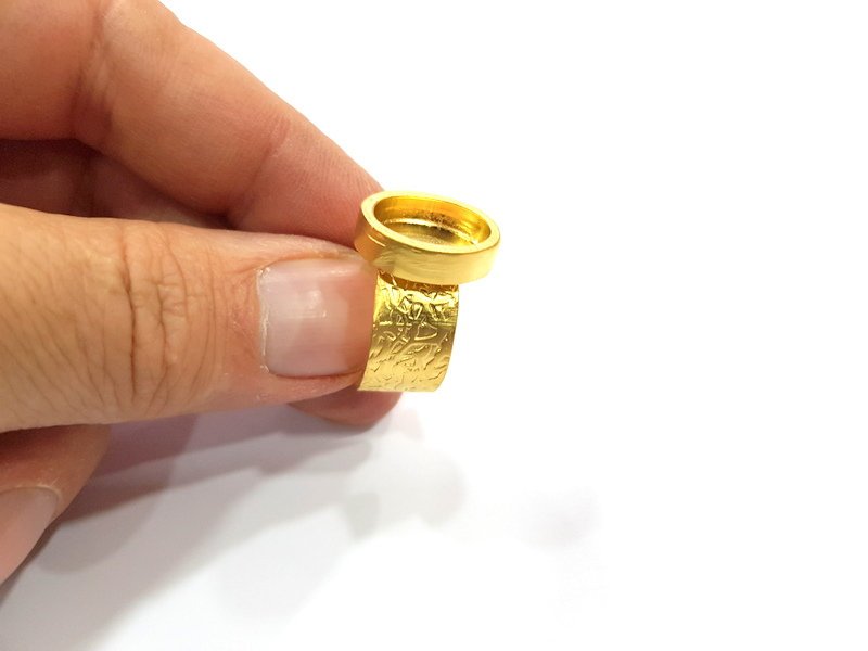 Gold Ring Base Blank Setting Cabochon Base inlay Ring Backs Mounting Adjustable Ring Base Bezel (14x10mm blank ) Gold Plated Metal G15806