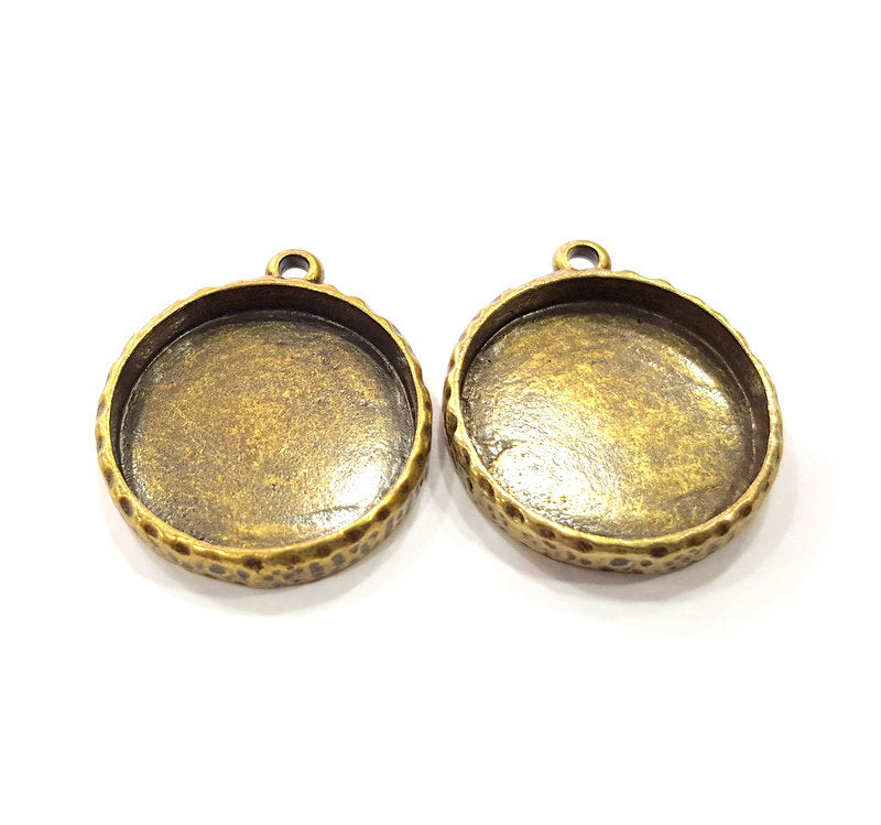 2 Hammered Base Resin Base Pendant Blank inlay Blank Mosaic Blank Bezel Setting Mountings Antique Bronze Plated Metal (25mm blank) G15811