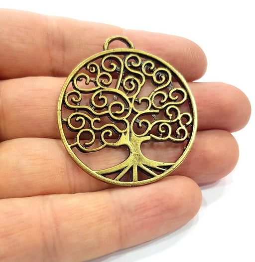 2 Tree Charm Antique Bronze Charm Antique Bronze Plated Metal  (41mm) G15812