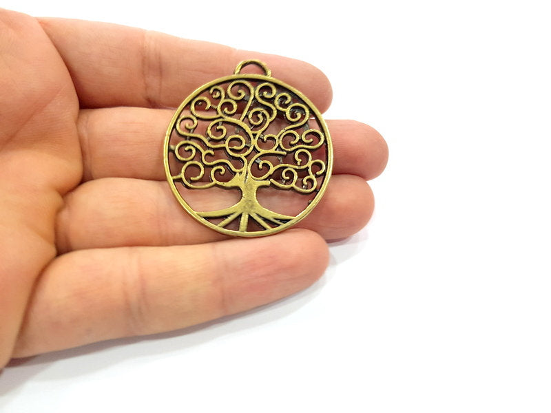 2 Tree Charm Antique Bronze Charm Antique Bronze Plated Metal  (41mm) G15812
